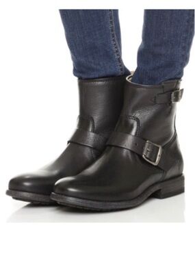 Frye Tyler Engineer Black Leather Moto Ankle Boots size 8
